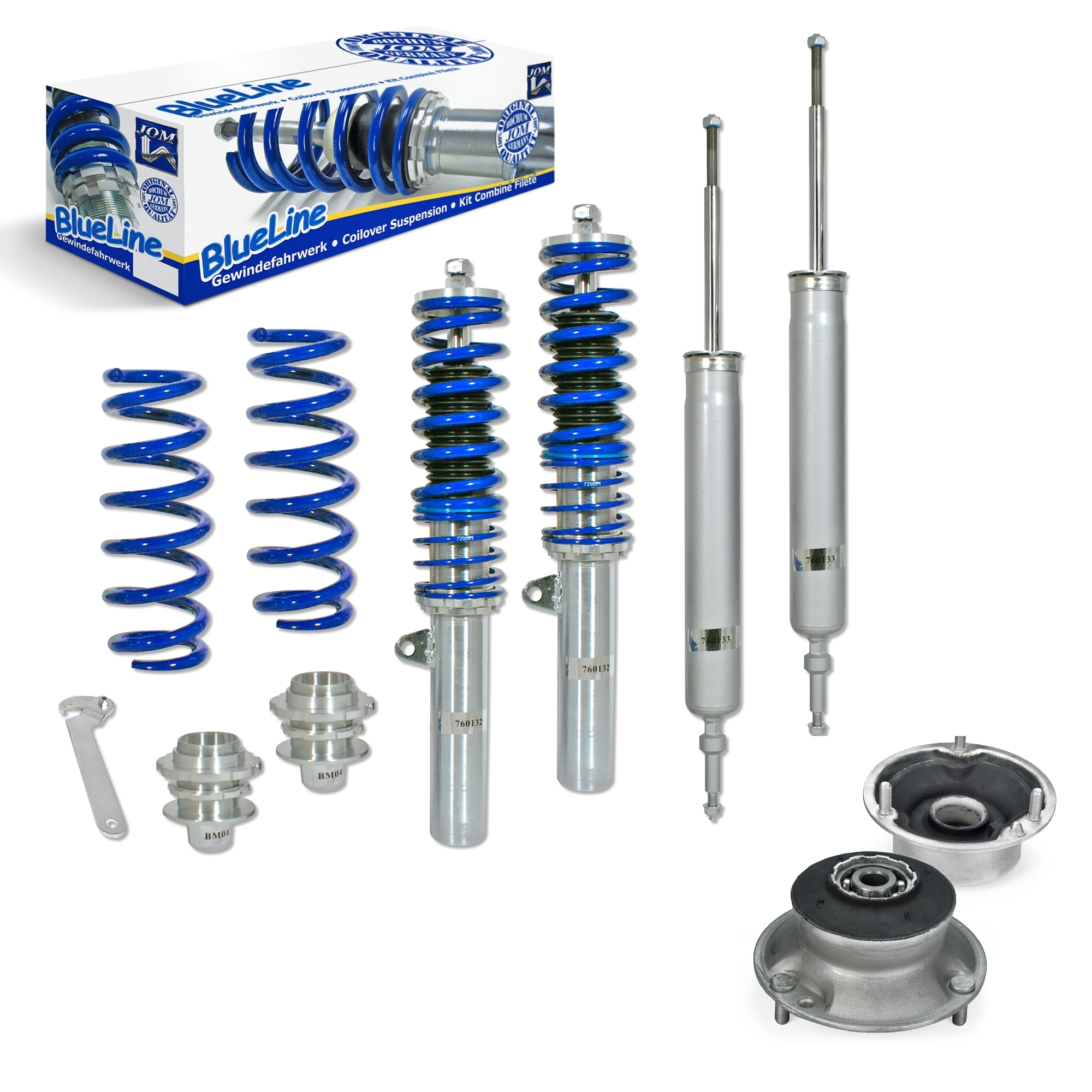 BlueLine Gewindefahrwerk mit Domlagersatz passend für BMW 3er (E90, E91, E92, E93) Baujahr 2005-2008, außer X-Drive- und M3-Modelle
